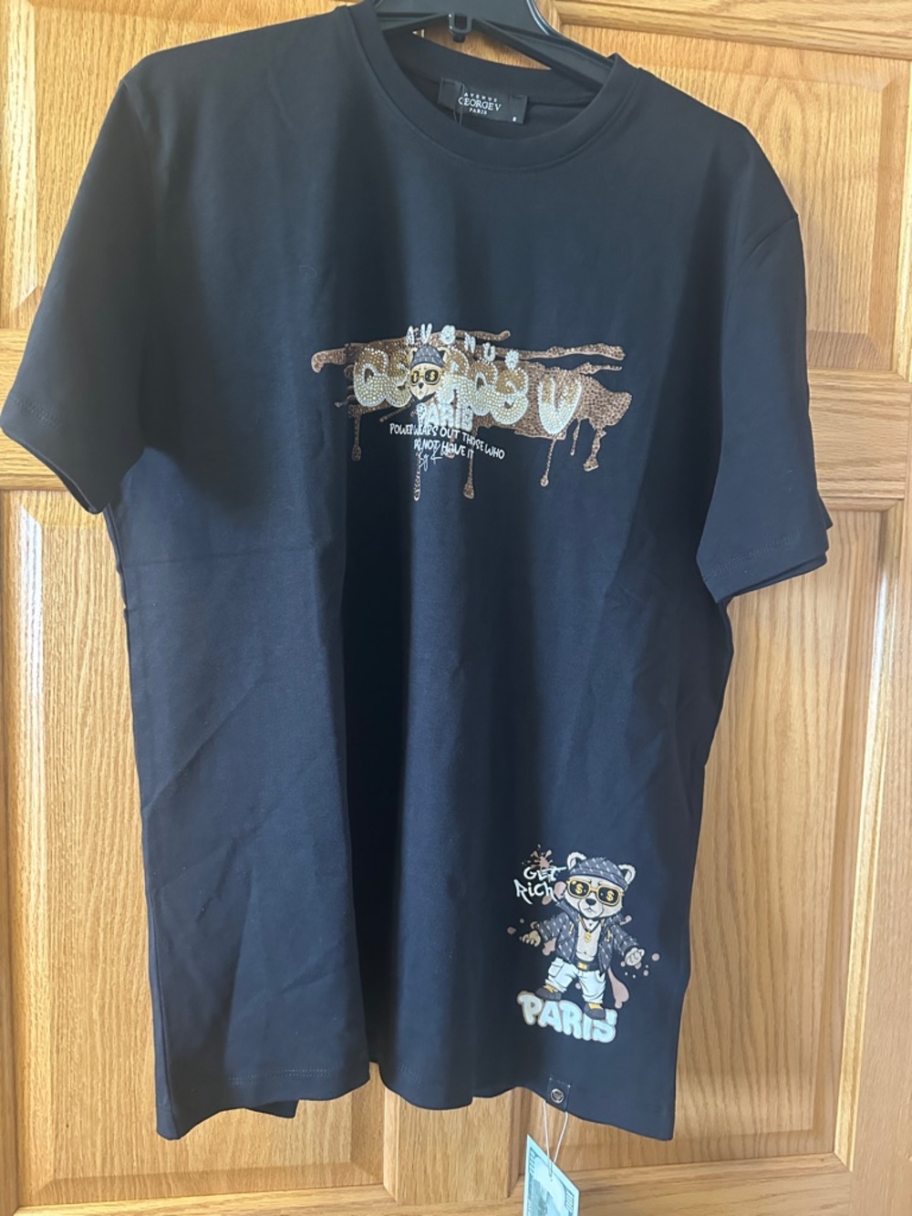 George V Paris Black Short Sleeve Graphic Tee - Paris Bear Detail
